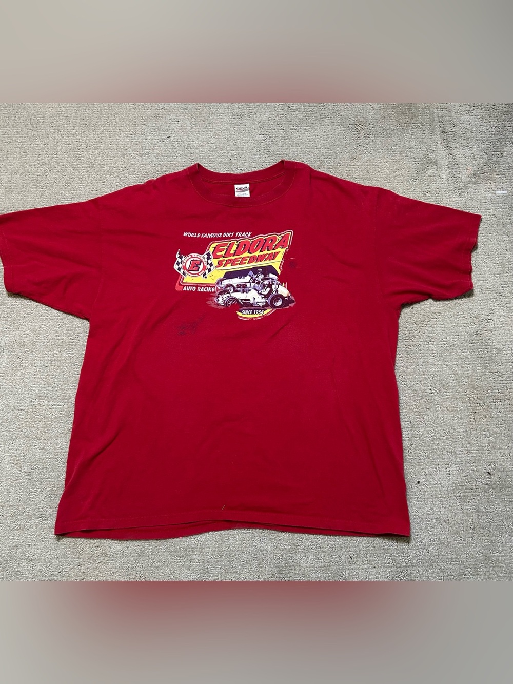 Y2K World Famous Eldora Speedway Red T-Shirt Mens Size 2X - Faded Good Condition